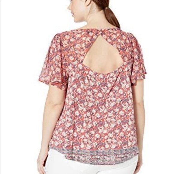 Lucky Brand Woven Mix Print Flutter Sleeve Top 1X - Picture 3 of 16